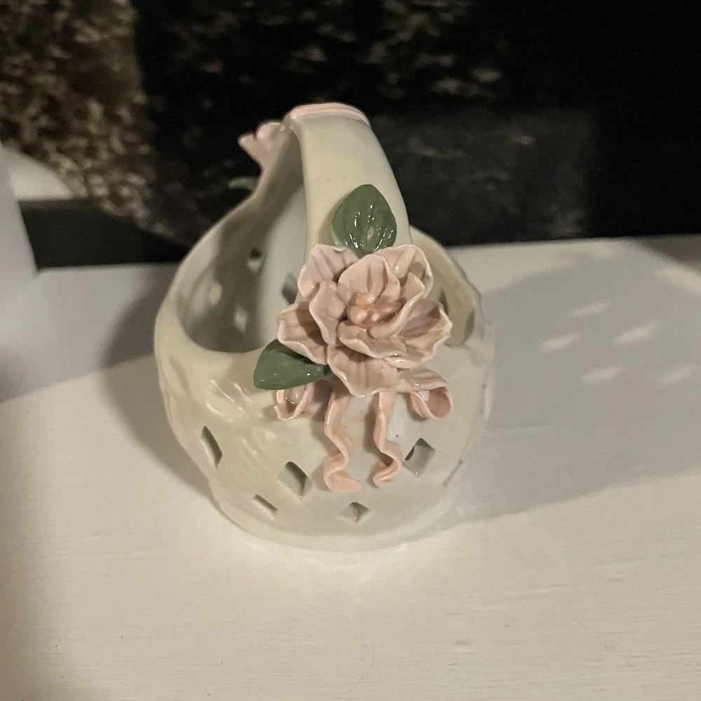 Porcelain Hand Painted Flower‎ Basket Vintage